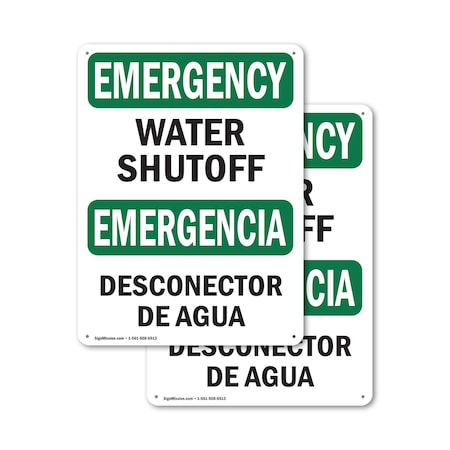 Signmission Water Shutoff Bilingual, 12 in W x Rectangle, Aluminum OS-2PACK-EM-A-1218-L-10362